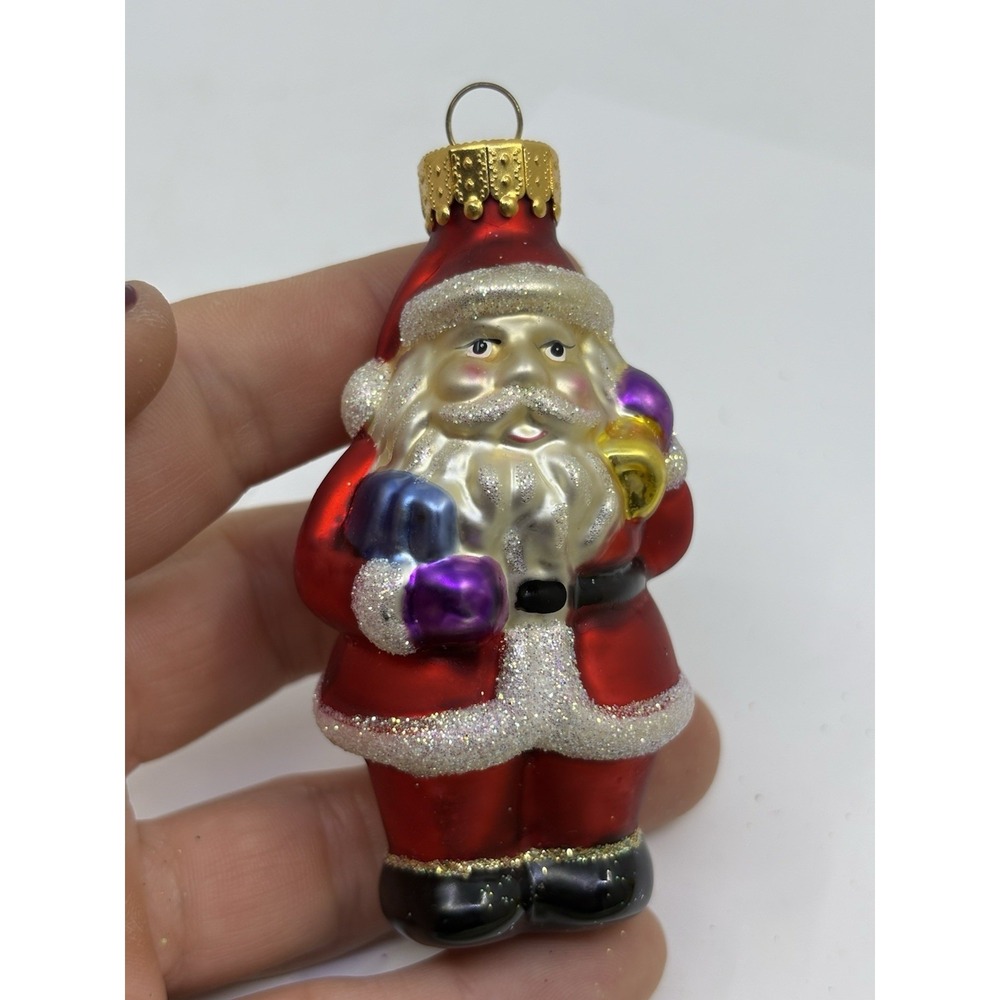 Hand Blown Glass Red Outfit  Santa Christmas Ornament